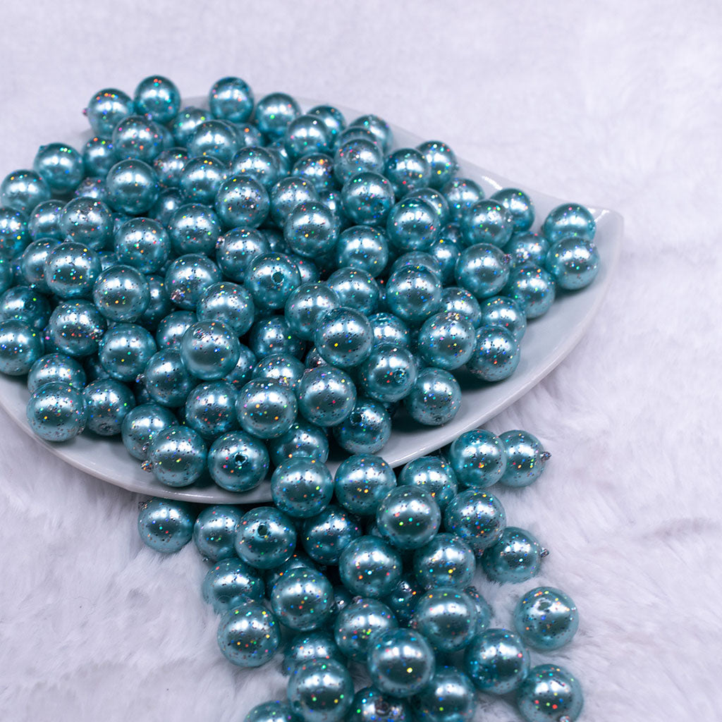 12mm Blue with Glitter Faux Pearl Acrylic Bubblegum Beads - 20 Count