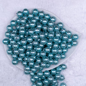 12mm Blue with Glitter Faux Pearl Acrylic Bubblegum Beads - 20 Count