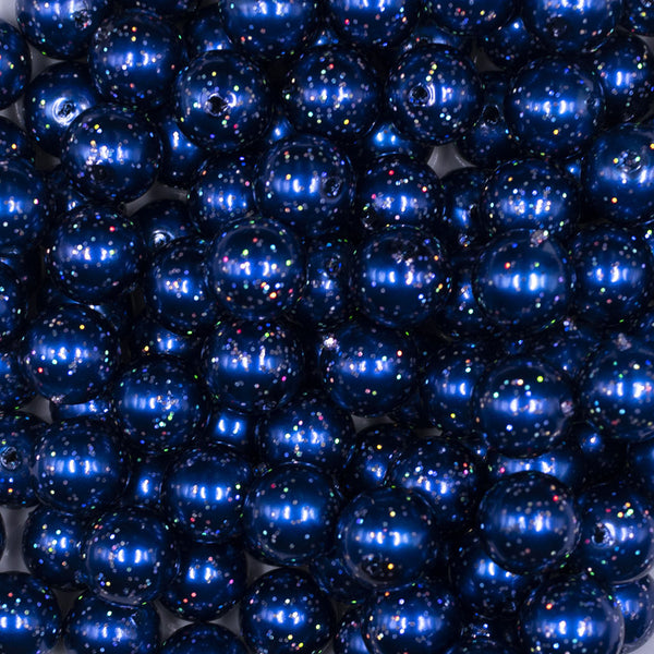 Close up view of a pile of 12mm Dark Blue with Glitter Faux Pearl Acrylic Bubblegum Beads - 20 Count