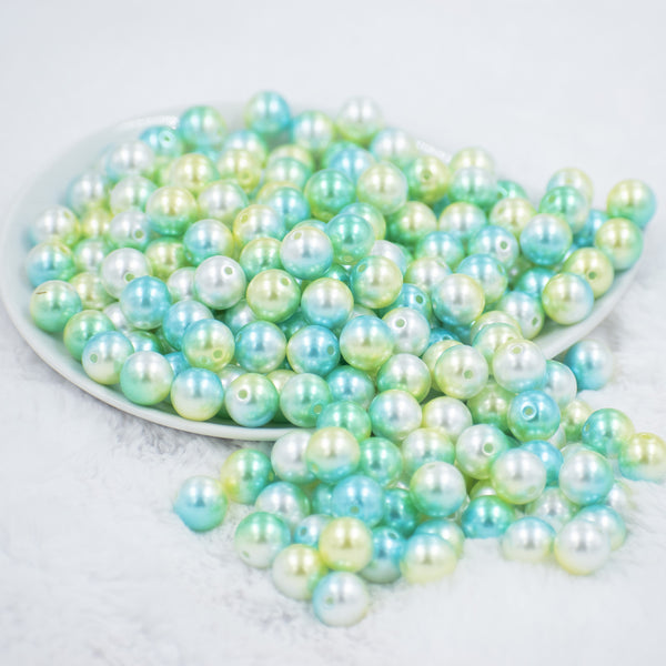Front view of a pile of 12mm Blue & Green Mermaid Ombre Acrylic Bubblegum Beads [20 & 50 Count]
