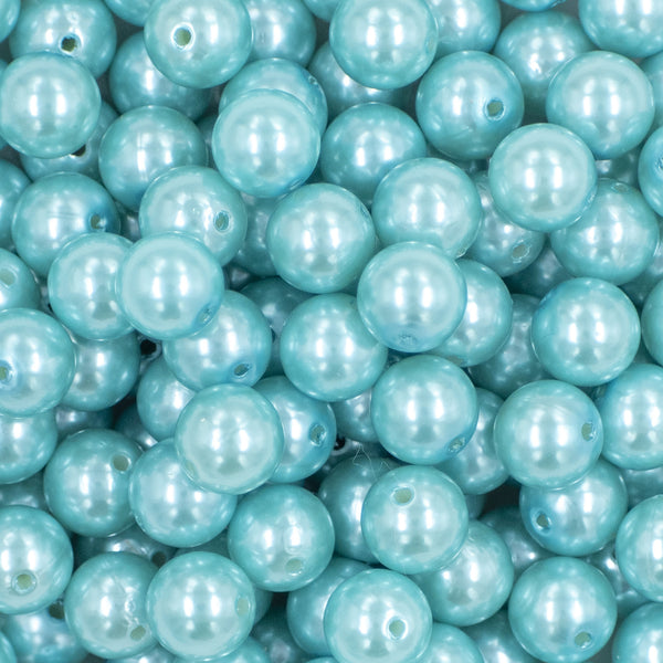 Close up view of a pile of 12mm Blue Faux Pearl Acrylic Bubblegum Beads [20 Count]