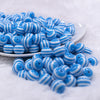 Front view of a pile of 12mm Blue with White Stripes Resin Chunky Bubblegum Beads