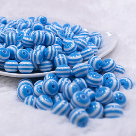 12mm Blue with White Stripes Resin Chunky Bubblegum Beads