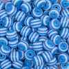 Close up view of a pile of 12mm Blue with White Stripes Resin Chunky Bubblegum Beads