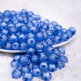12mm Blue Transparent Pumpkin Shaped Bubblegum Beads