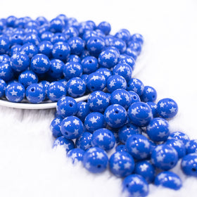 12mm Blue with White Stars Acrylic Bubblegum Beads