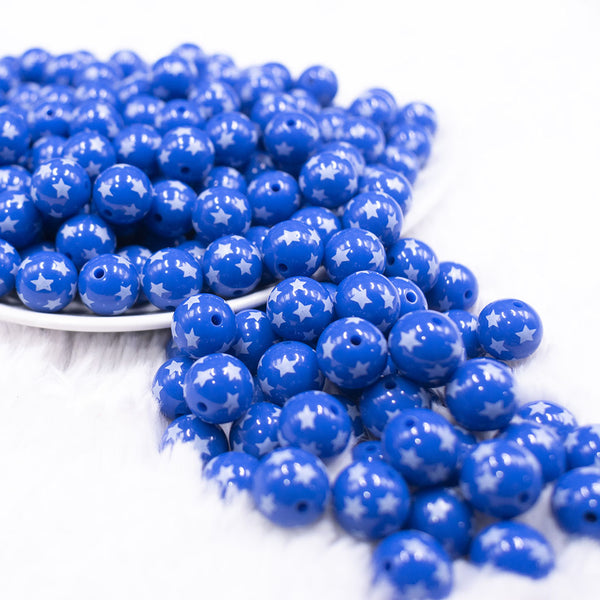Front view of a pile of 12mm Blue with White Stars Acrylic Bubblegum Beads