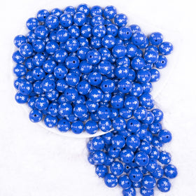 12mm Blue with White Stars Acrylic Bubblegum Beads