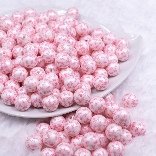 Front view of a pile of 12mm Breast Cancer Awareness Chunky Acrylic Bubblegum Beads [20 Count]