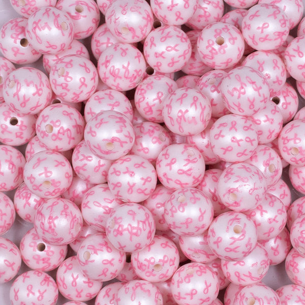 Close up view of a pile of 12mm Breast Cancer Awareness Chunky Acrylic Bubblegum Beads [20 Count]