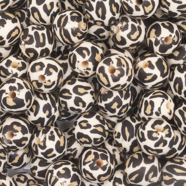 top view of pile of 12mm Leopard Print Round Silicone Bead