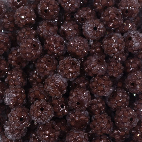 Close up view of a pile of 12mm Brown with Clear Rhinestone Bubblegum Beads - Choose Count