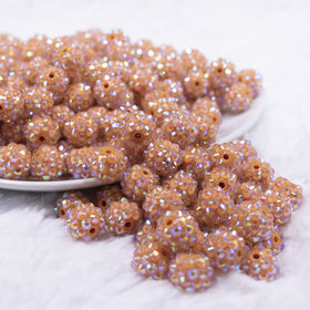 12mm Camel Brown Rhinestone AB Bubblegum Beads