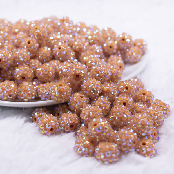 front view of a pile of 12mm Camel Brown Rhinestone AB Bubblegum Beads - Choose Count