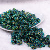 Front view of a pile of 12mm Chameleon Green Rhinestone Bubblegum Beads [10 & 20 Count]