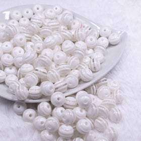 12mm Clear with White Stripes Resin Chunky Bubblegum Beads