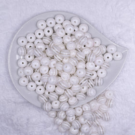 12mm Clear with White Stripes Resin Chunky Bubblegum Beads