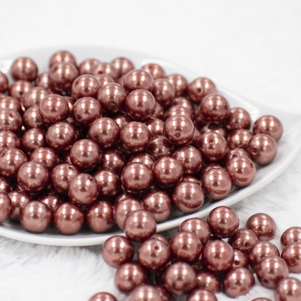 front view of a pile of 12mm Copper Brown Faux Pearl Acrylic Bubblegum Beads [20 Count]