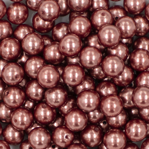Close up view of a pile of 12mm Copper Brown Faux Pearl Acrylic Bubblegum Beads [20 Count]