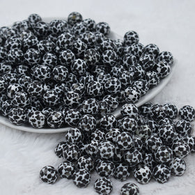 12mm Black & White Cow Print Chunky Acrylic Bubblegum Beads - 20 Count