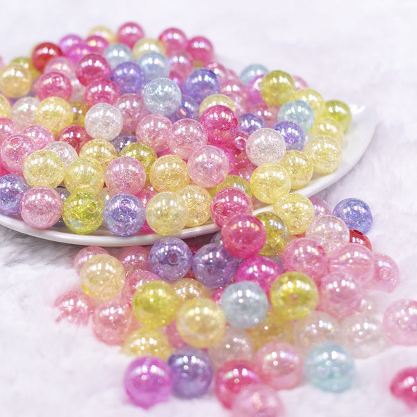 Front view of a pile of 12mm Crackle Mix Bubblegum Beads Bulk  [50 & 100 Count]