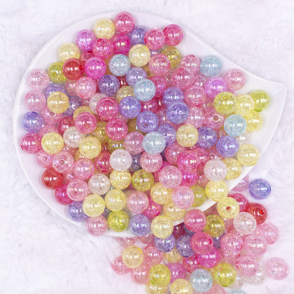 Top view of a pile of 12mm Crackle Mix Bubblegum Beads Bulk  [50 & 100 Count]