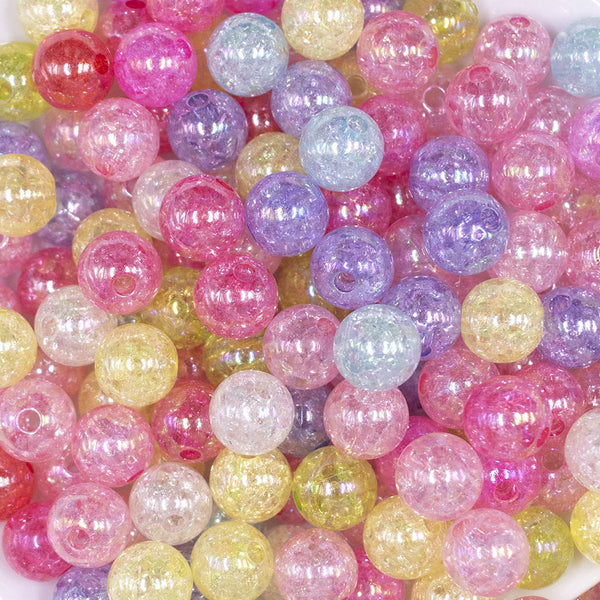 Close up view of a pile of 12mm Crackle Mix Bubblegum Beads Bulk  [50 & 100 Count]