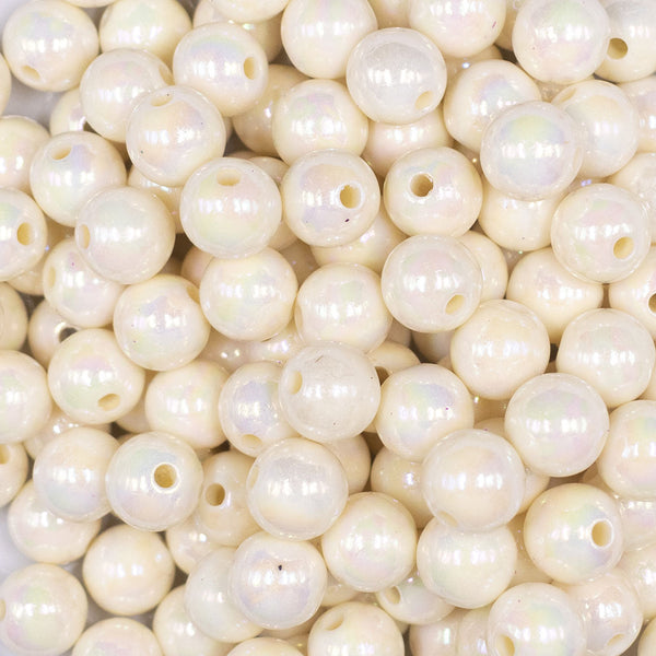 Close up view of a pile of 12mm Cream AB Solid Acrylic Bubblegum Beads [20 Count]