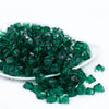 Front view of a pile of 12mm Green Transparent Cube Faceted Bubblegum Beads