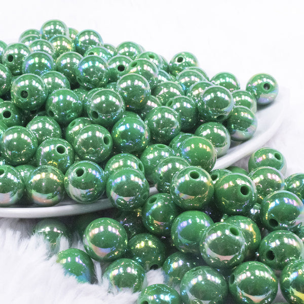 front view of a pile of 12mm Dark Green AB Solid Acrylic Bubblegum Beads