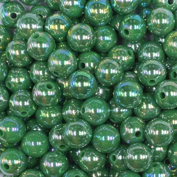 close up view of a pile of 12mm Dark Green AB Solid Acrylic Bubblegum Beads