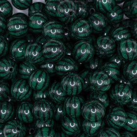 12mm Dark Green Watermelon Pattern Print Bubblegum Beads