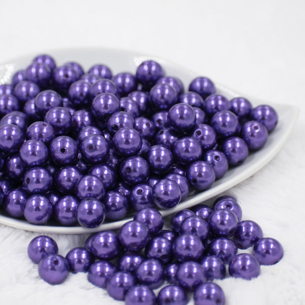 front view of a pile of 12mm Dark Purple Pearl Acrylic Bubblegum Beads [20 Count]