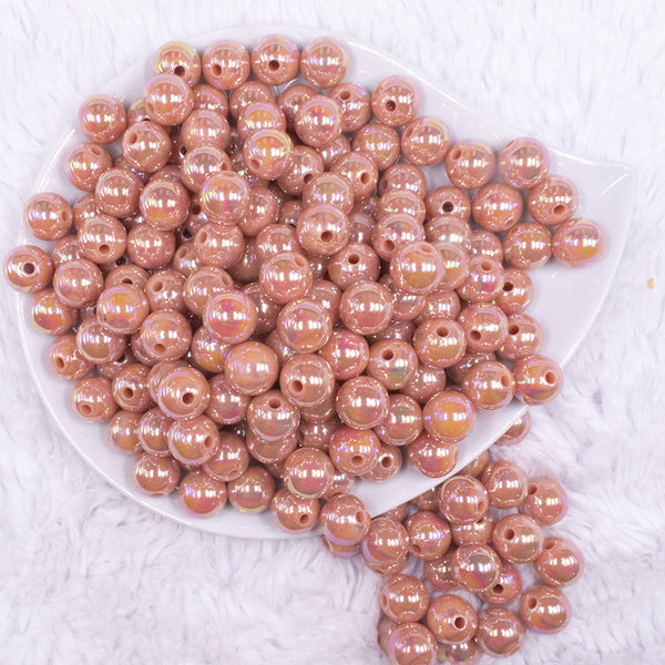 top view of a pile of 12mm Dark Salmon AB Solid Acrylic Bubblegum Beads