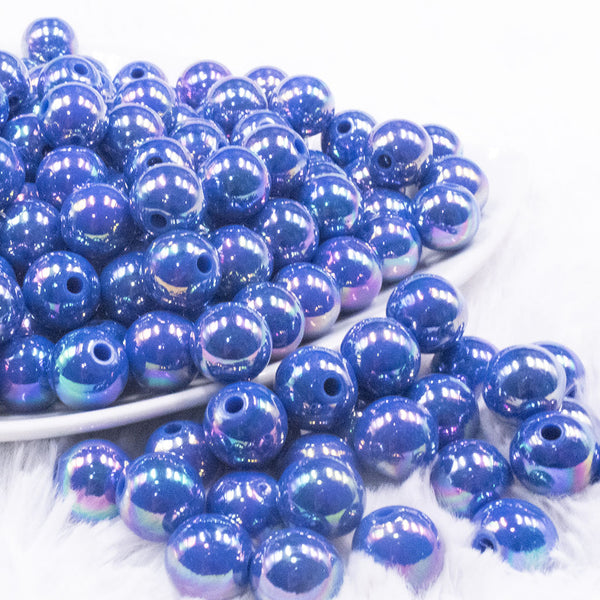 front view of a pile of 12mm Deep Blue AB Solid Acrylic Bubblegum Beads