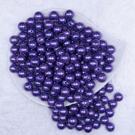 12mm Dark Purple with Glitter Faux Pearl Acrylic Bubblegum Beads - 20 Count