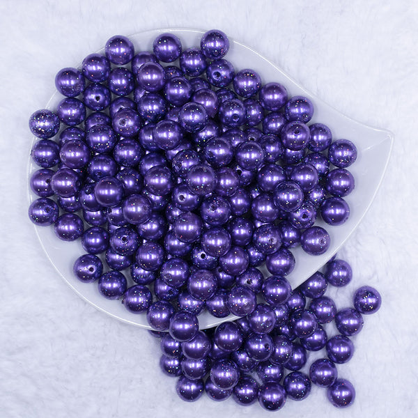 Top view of a pile of 12mm Iris Purple with Glitter Faux Pearl Acrylic Bubblegum Beads - 20 Count