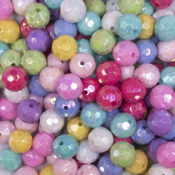 close up view of a pile of 12mm Mixed Disco AB Solid Acrylic Bubblegum Beads