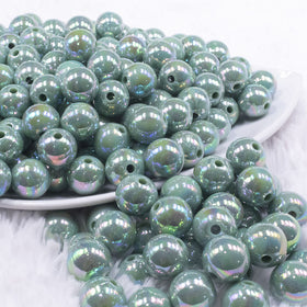 12mm Eucalyptus Green AB Solid Acrylic Bubblegum Beads