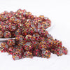 front view of a pile of 12mm Red, Brown & Orange Confetti Rhinestone AB Bubblegum Beads