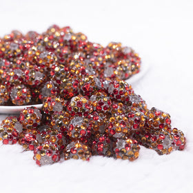 12mm Red, Brown & Orange Confetti Rhinestone AB Bubblegum Beads - Choose Count