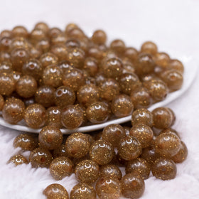 12mm Gold Shimmer Glitter Sparkle Bubblegum Beads - 20 Count