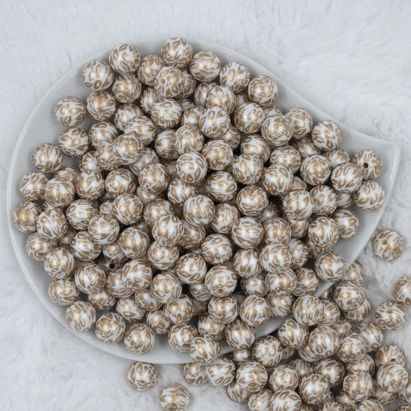 12mm Matte Gold Leopard Print Chunky Acrylic Bubblegum Beads - 20 Count