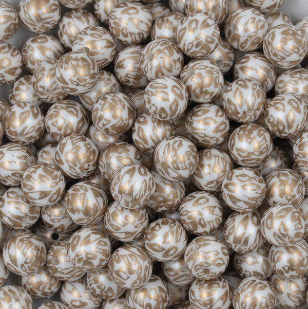 12mm Matte Gold Leopard Print Chunky Acrylic Bubblegum Beads - 20 Count