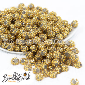 12mm Gold Rhinestone AB Bubblegum Beads [10 & 20 Count]