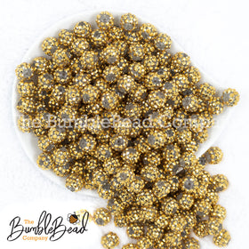 12mm Gold Rhinestone AB Bubblegum Beads [10 & 20 Count]