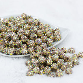 12mm Gold Shimmer Rhinestone AB Bubblegum Beads [10 & 20 Count]