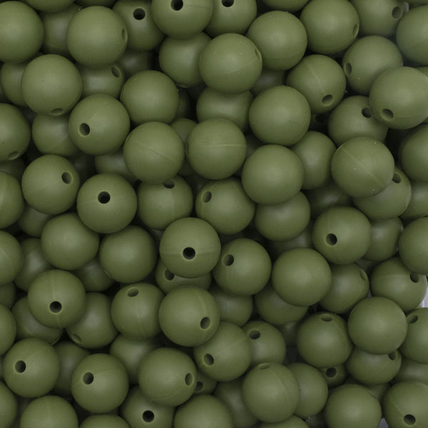 close up view of a pile of 12mm Bean Green Round Silicone Bead