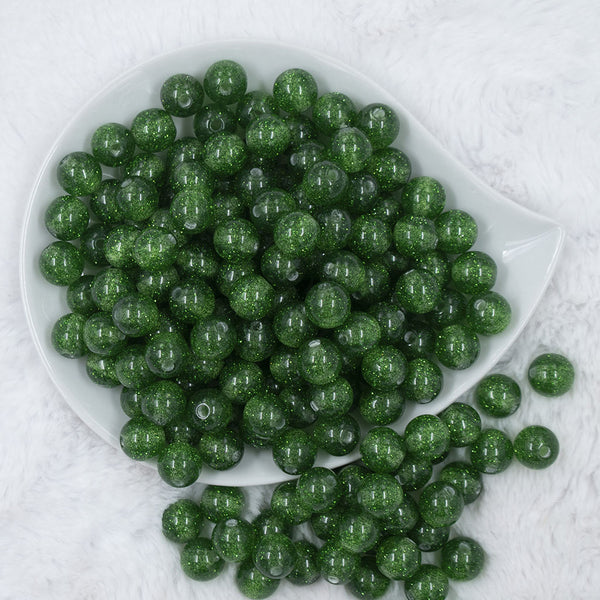 Top view of a pile of 12mm Green Glitter Sparkle Chunky Acrylic Bubblegum Beads