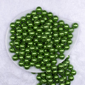 12mm Green with Glitter Faux Pearl Acrylic Bubblegum Beads - 20 Count